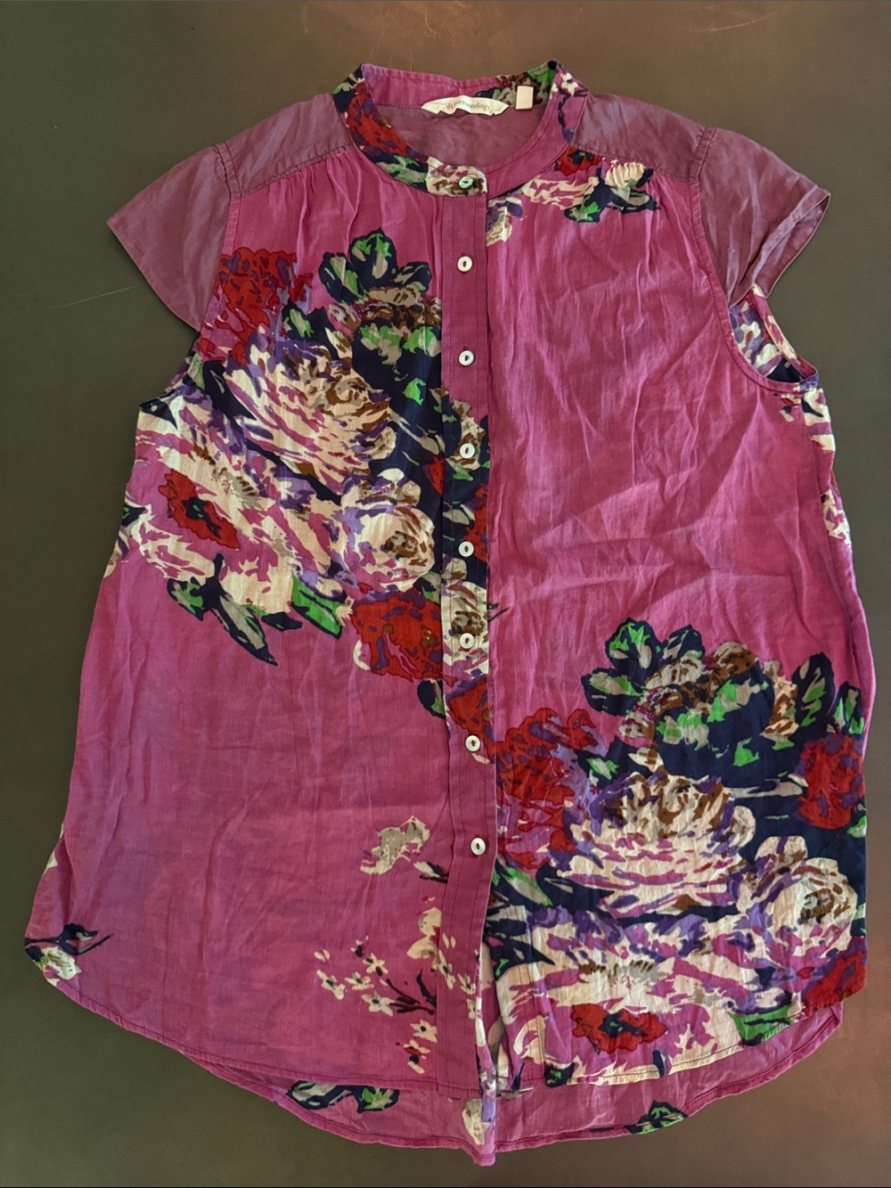 Soft Surroundings Pink Floral Button Front Sleeveless Top